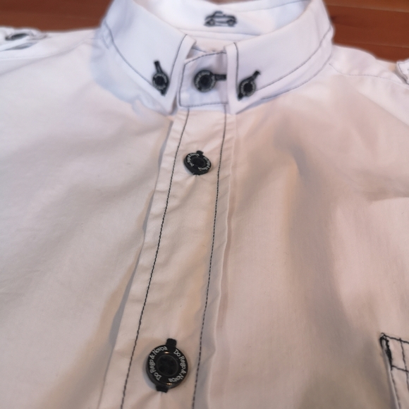 DR&N White Sirt Black Thread, Short Sleeve Button Down Causal Slim Wear Size: XL - Picture 3 of 13